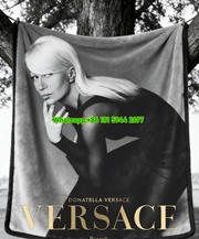 Versace Donatella Versace Black and White Portrait Print Flannel Sofa Throw Blanket IMG_1578